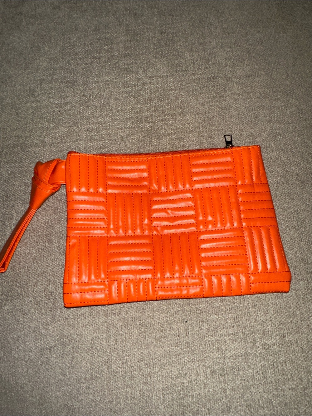 Orange Quilted Wristlet Clutch